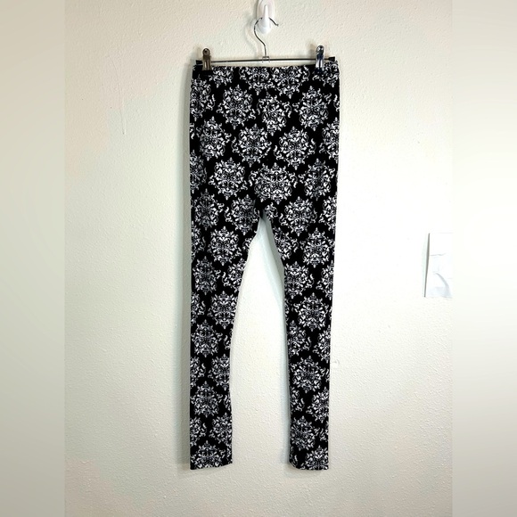GVI Black White Damask Print Stretch Leggings Gothic Yoga Pants Size Small - Picture 7 of 9